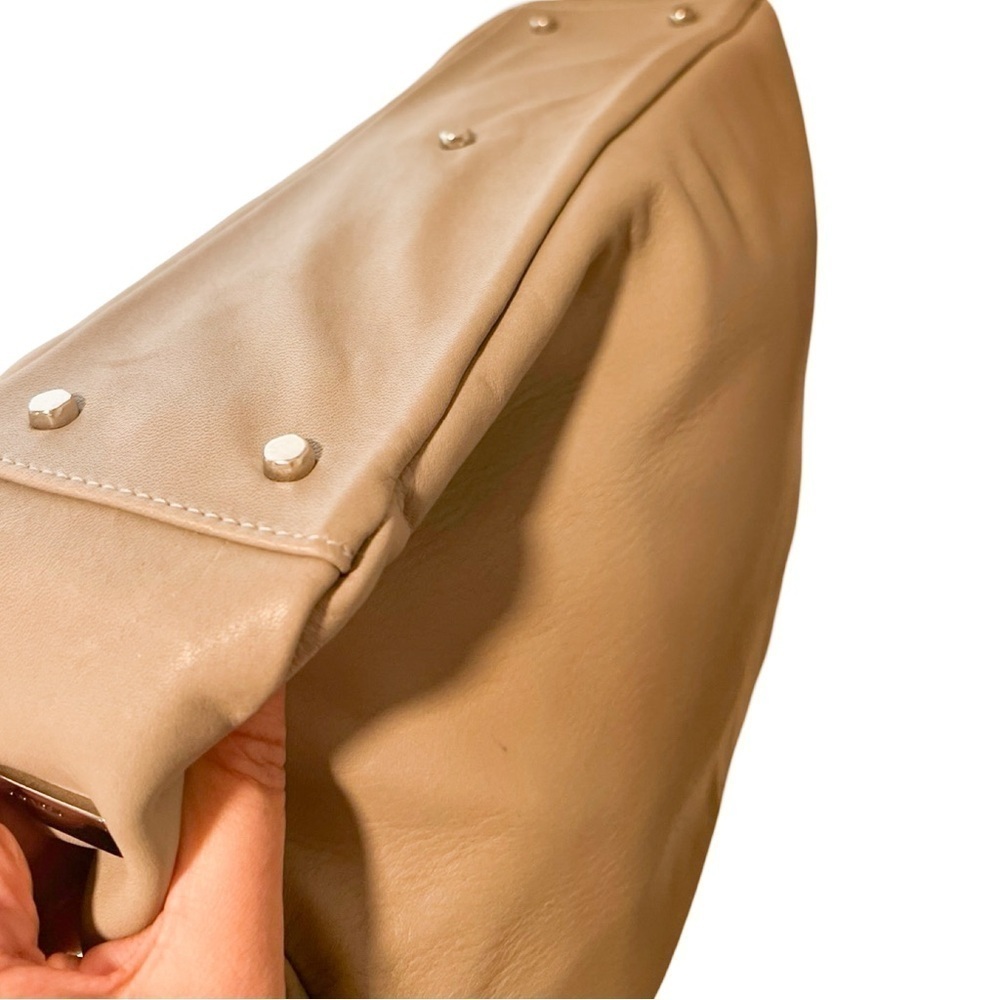 NEW PERLINA NEW YORK Taupe Satchel Leather Bag - Picture 6 of 8